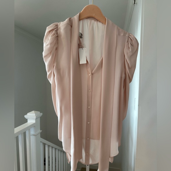 NEW Joie Tie Bow Long Puffed Sleeve Silk Blouse Medium $278 Retail - Picture 9 of 11